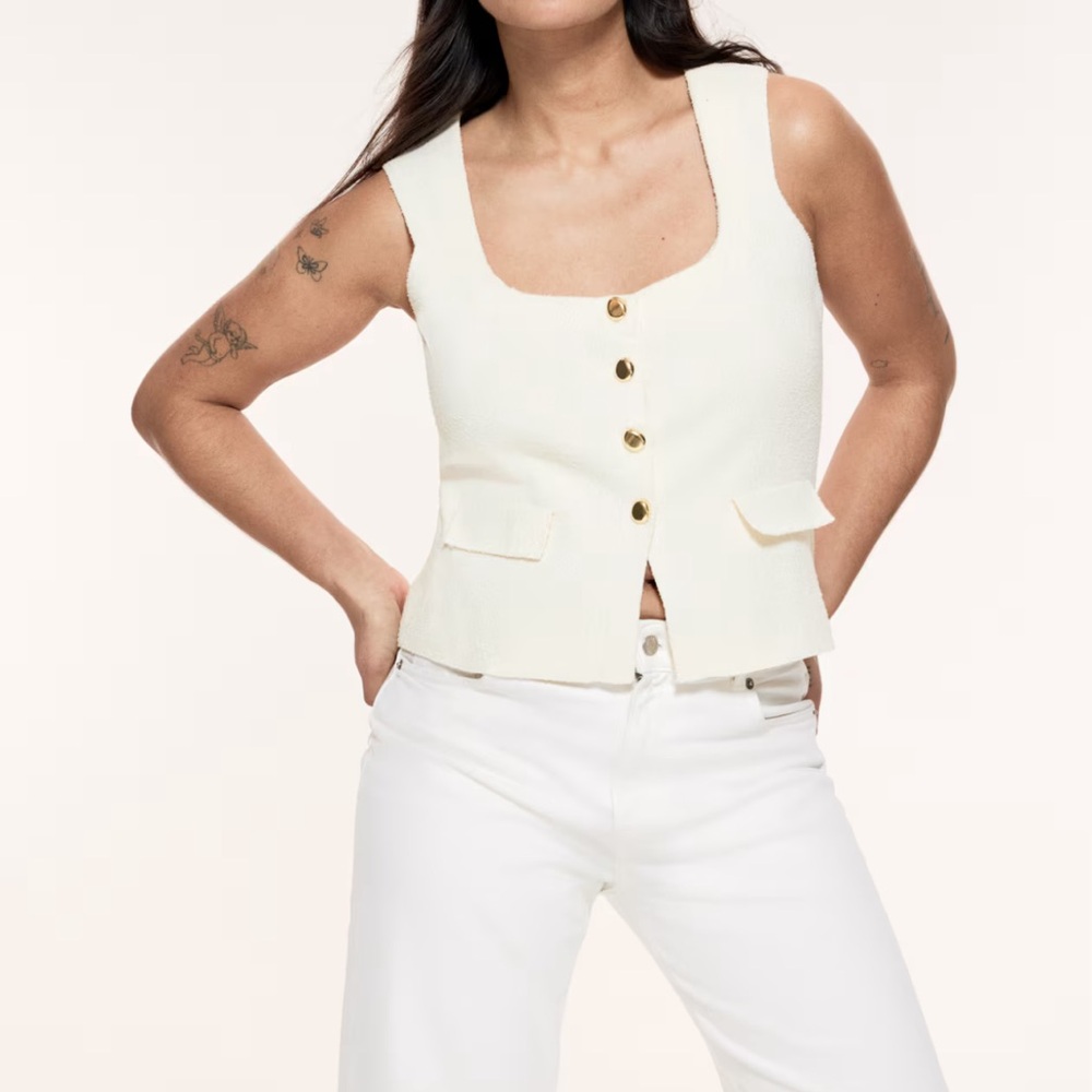 NWT H&M Cream Button-Front Blouse